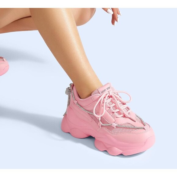 Women's 90s Chunky Sneakers Rope Platform Casual Thick Rave Walking Shoes Pink - Picture 9 of 9